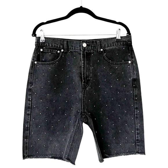 REVOLVE GENERATION LOVE Love Freya Crystal Denim Shorts Washed Black Size M - Picture 2 of 6
